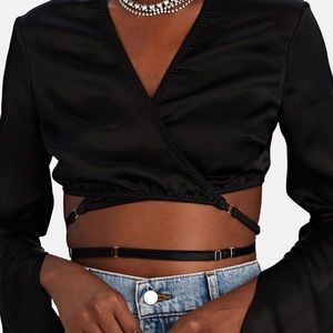ANNA OCTOBER “IRIS” CROPPED WRAP TOP, SZ S BLACK